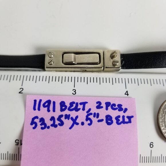 Vertigo Paris 2 pcs Accessories Set Skinny Black Vegan Leather Belt Logo Buckle - Picture 4 of 8